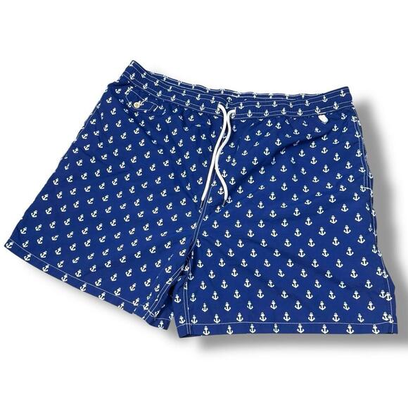 Polo Ralph Lauren Anchor Print Swim Trunks Sz 3XB Big Navy Blue Nautical Shorts - Picture 1 of 11